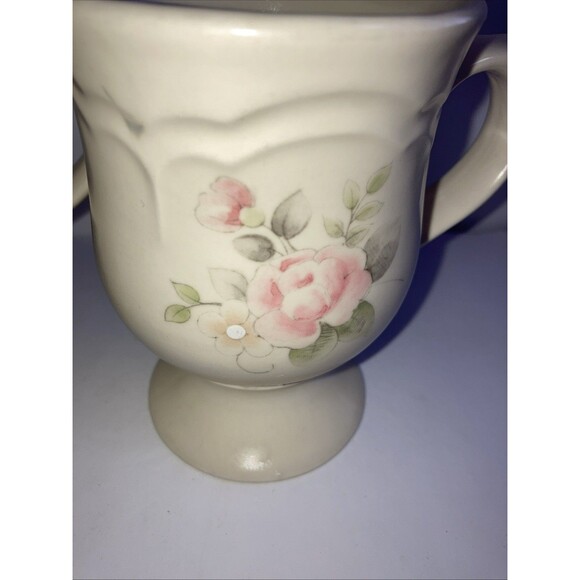 Set of 2 Vintage Pfaltzgraff Footed Pedestal 7” Coffee Mugs Tea Rose Cottagecore - Picture 3 of 6